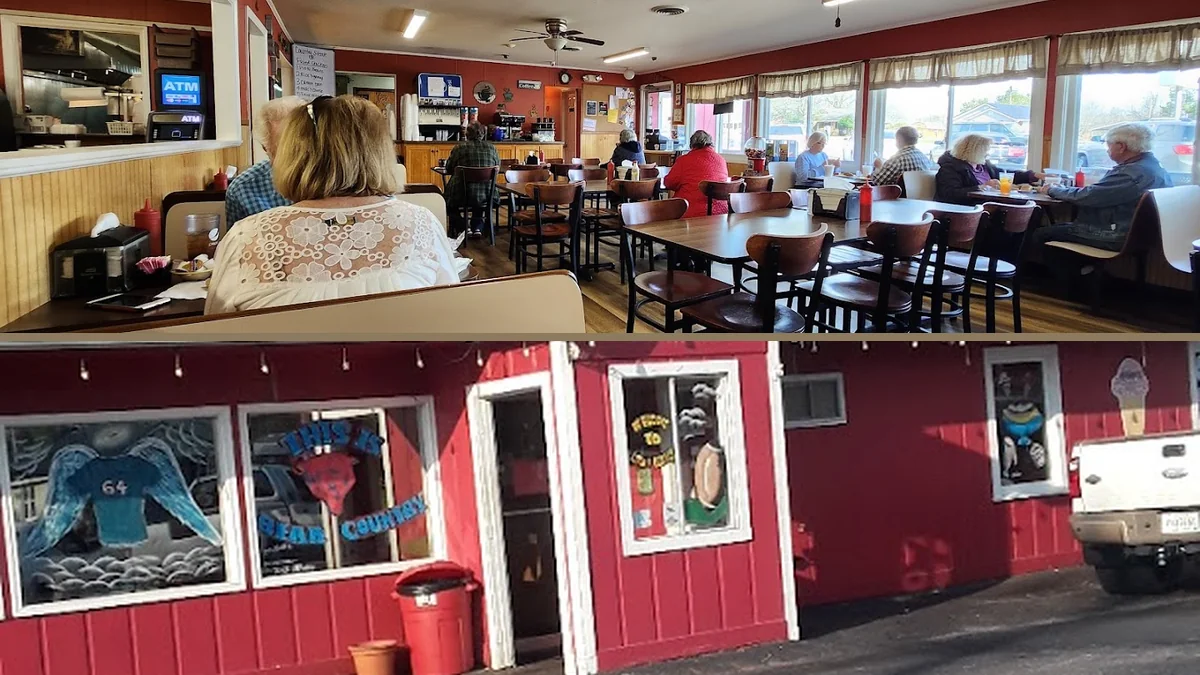 Simple restaurant seating inside Lou & Perry's.